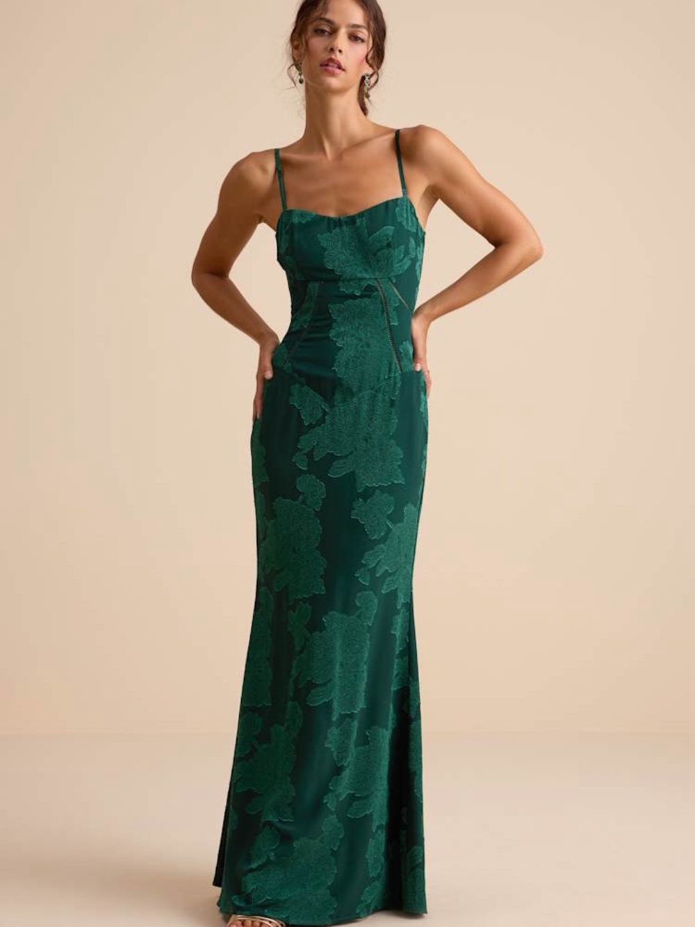 Lulu's Edwardine Dark Green Burnout Floral Lace Up Maxi Dress